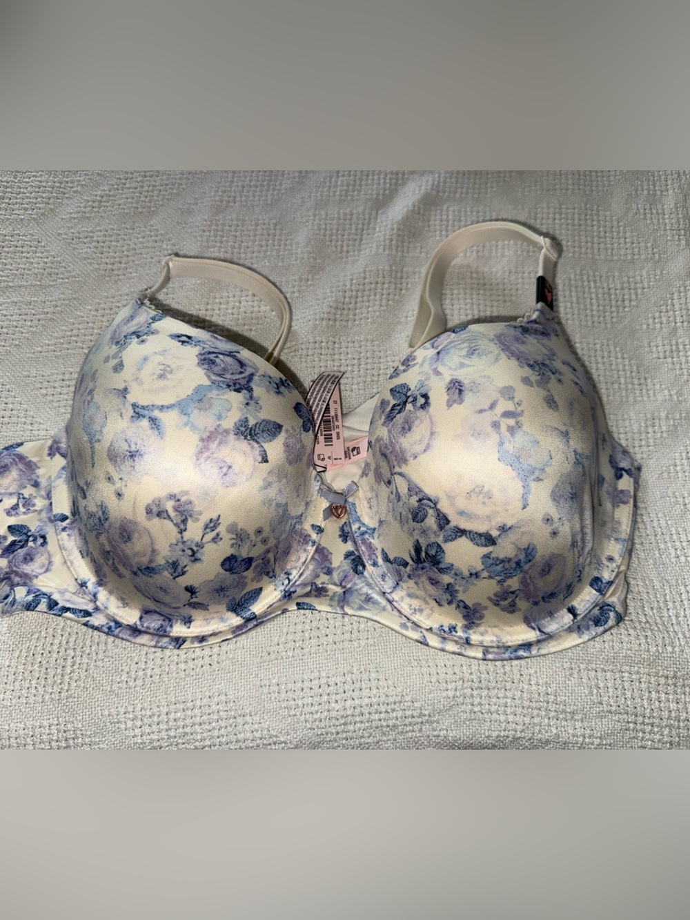 Victoria's Secret Cream Bra with Blue Floral Print
